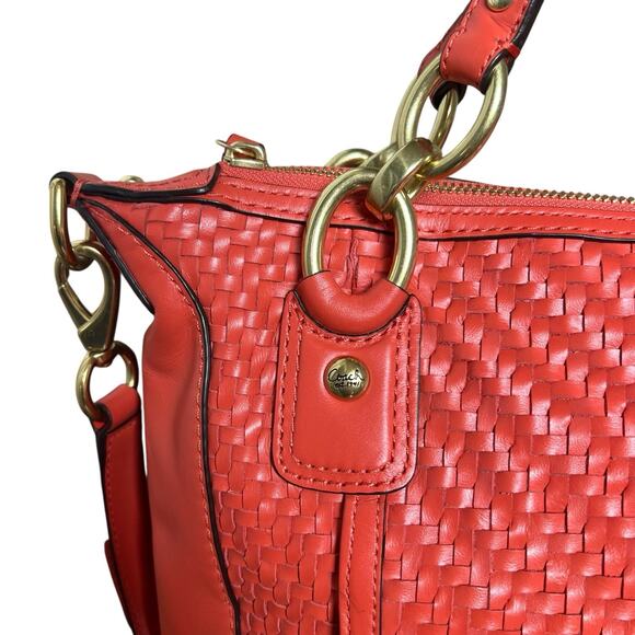 Coach Kristin Orange Woven Leather Double Handles Satchel Shoulder Bag - Picture 2 of 16